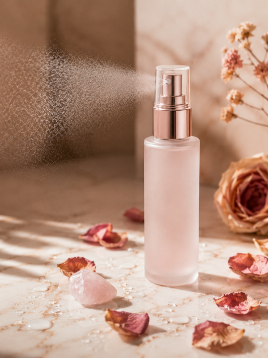 AuraGlow™ face mist mid-spray on clear skin