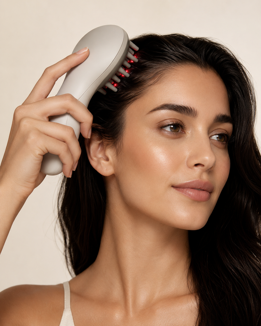 ScalpRevive laser scalp massager with red LED therapy in use